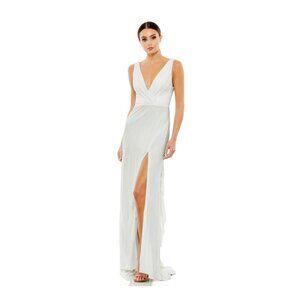 Mac Duggal Sleeveless V Neck Jersey Gown White Women’s 4 READ